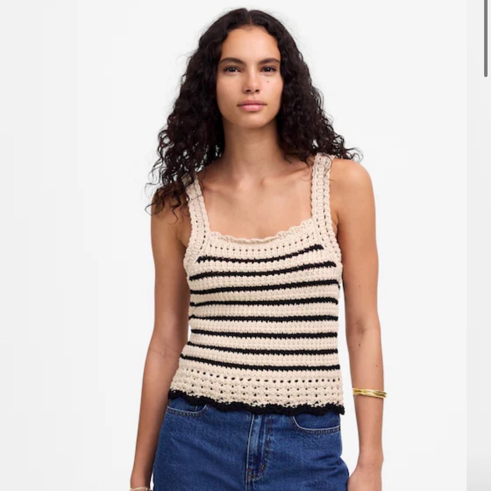 Madewell Black and Cream Striped Tank Top